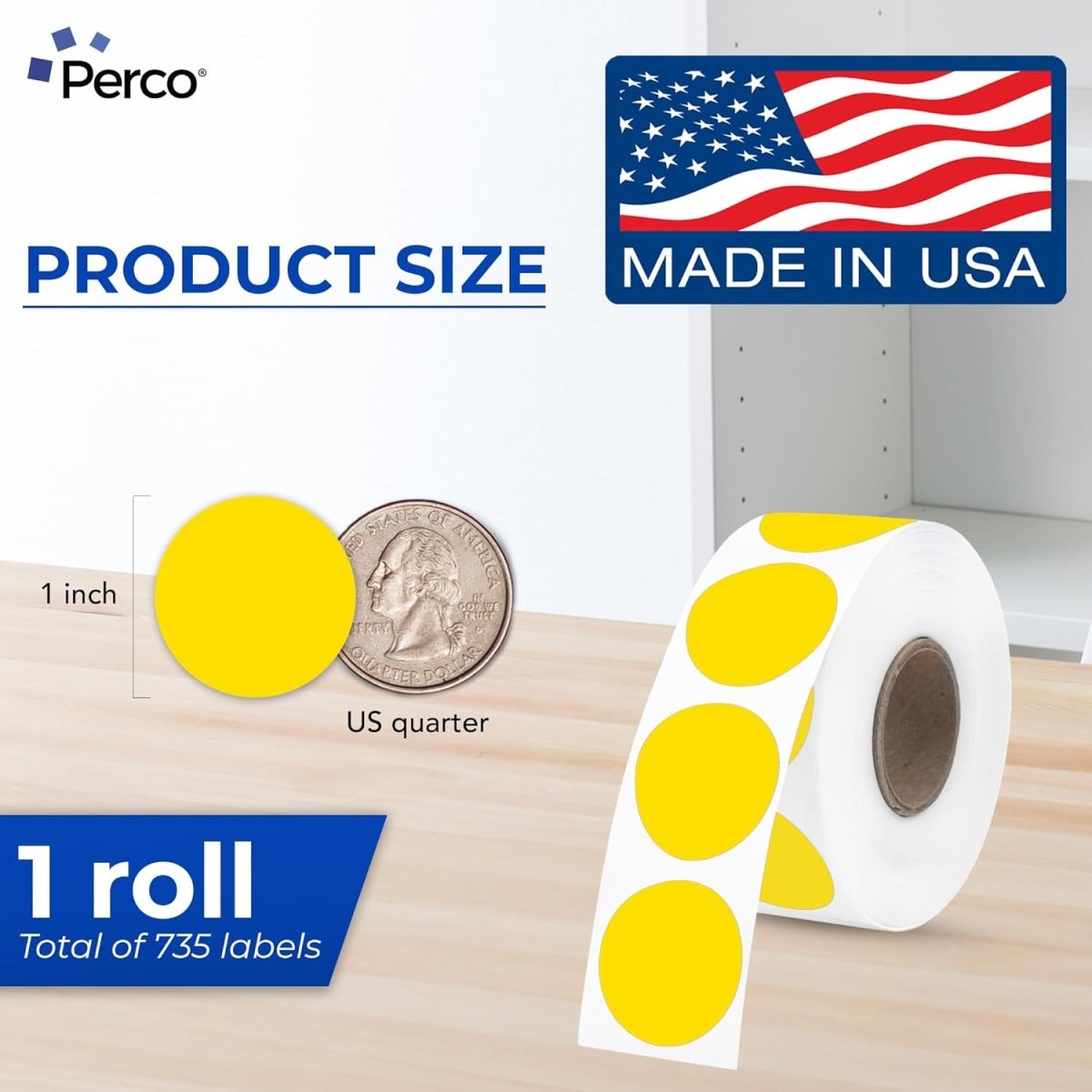Perco Thermal Labels - Circle - Yellow 1 Inch - 735 Stickers