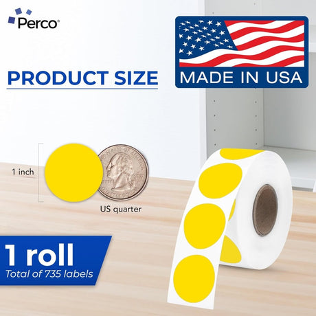 Perco Thermal Labels - Circle - Yellow 1 Inch - 735 Stickers