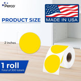 Perco Thermal Labels - Circle - Yellow 2 Inch - 300 Stickers