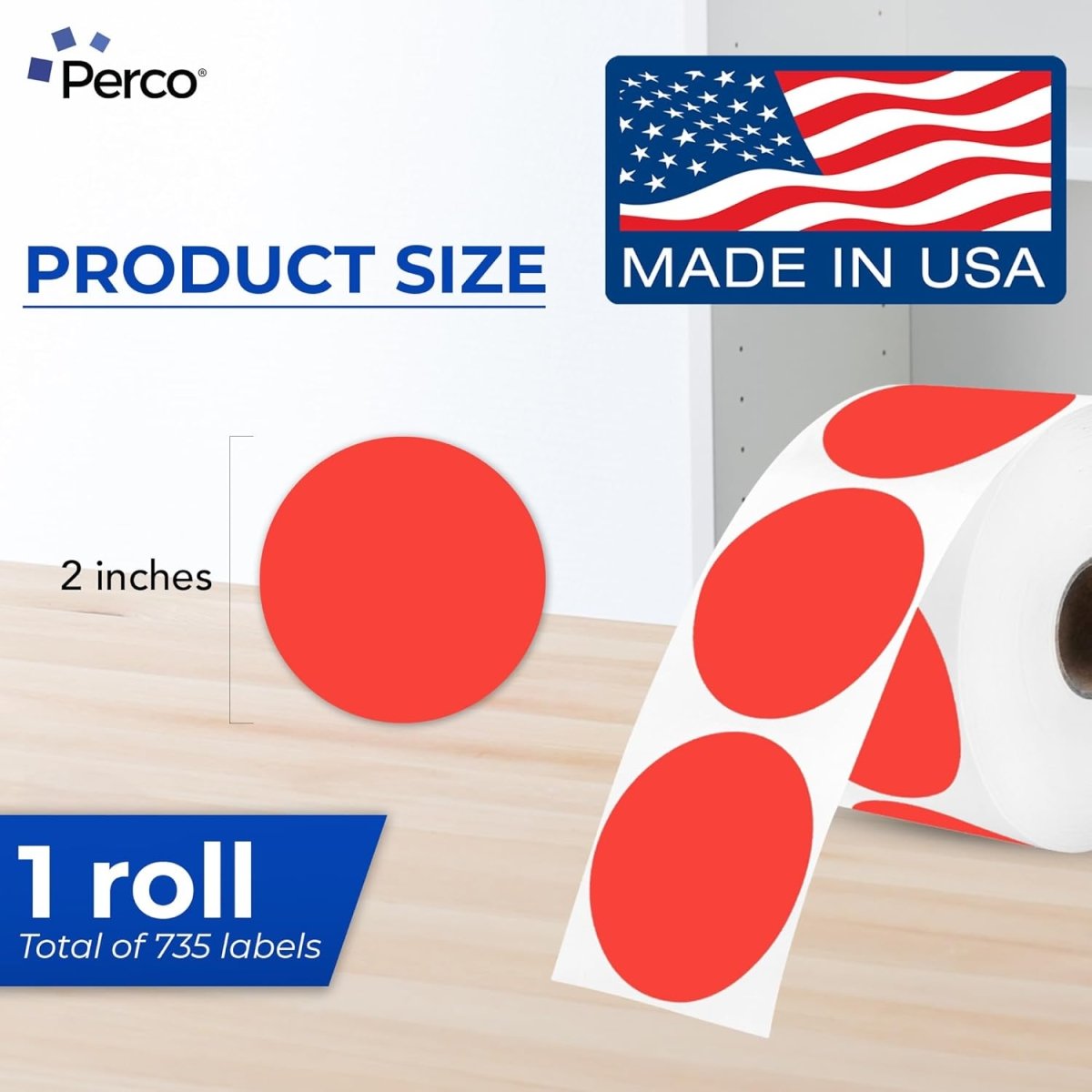 Perco Thermal Labels - Circle - Red 2 inch - 735 Stickers