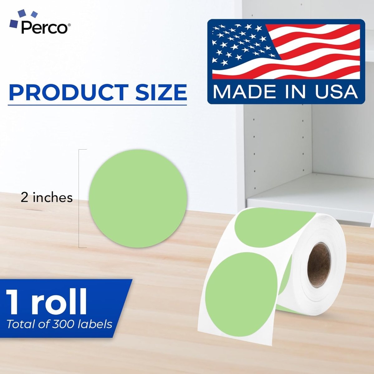 Perco Thermal Labels - Circle - Green 2 Inch - 300 Stickers