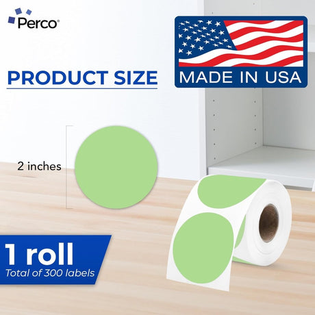 Perco Thermal Labels - Circle - Green 2 Inch - 300 Stickers