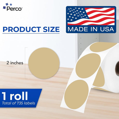 Perco Thermal Labels - Circle - Light Brown 2 inch - 735 Stickers
