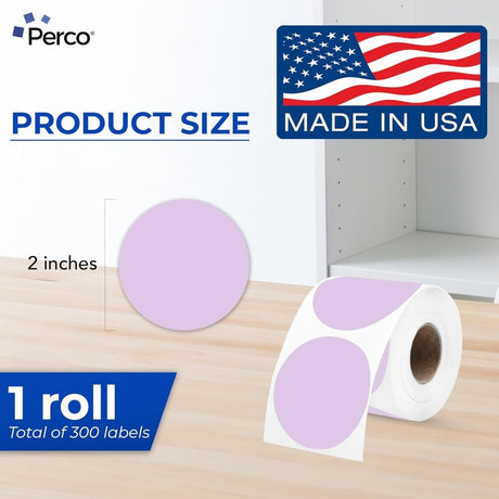Perco Thermal Labels - Circle - Lavender 2 Inch - 300 Stickers
