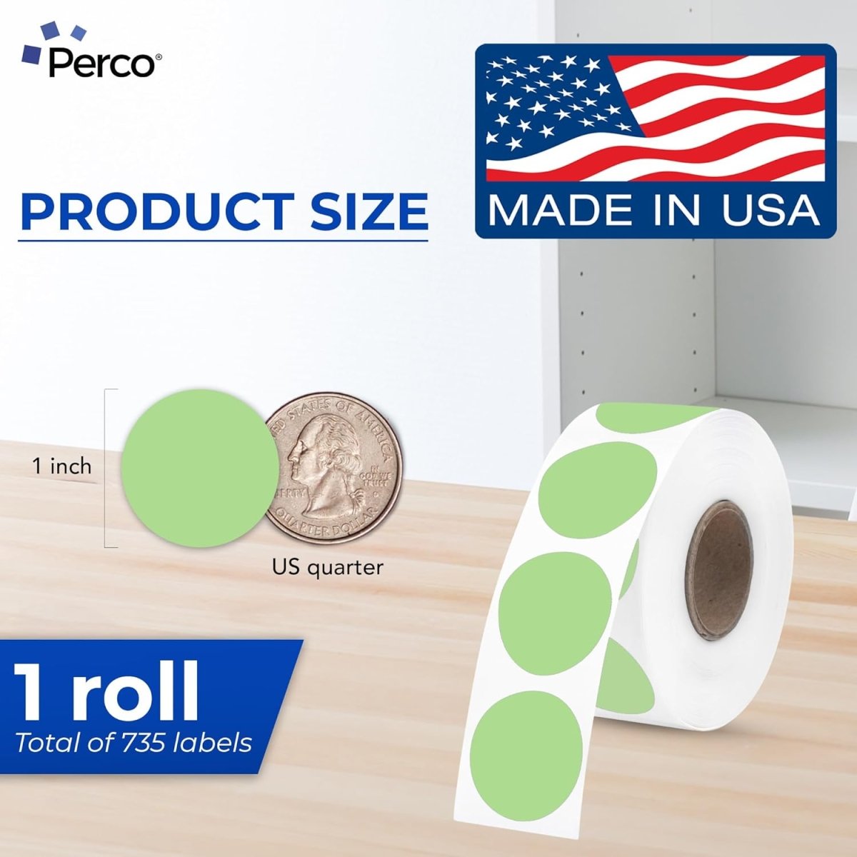 Perco Thermal Labels - Circle - Green 1 Inch - 735 Stickers