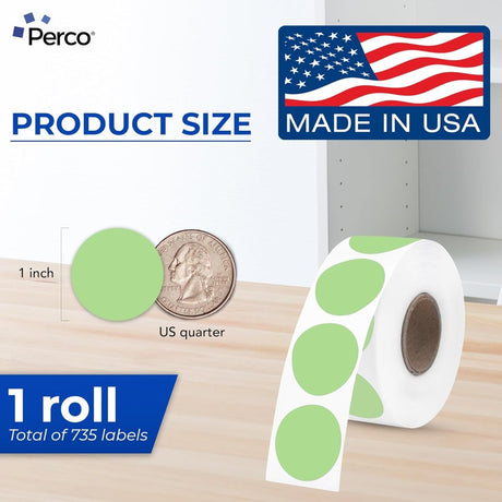 Perco Thermal Labels - Circle - Green 1 Inch - 735 Stickers