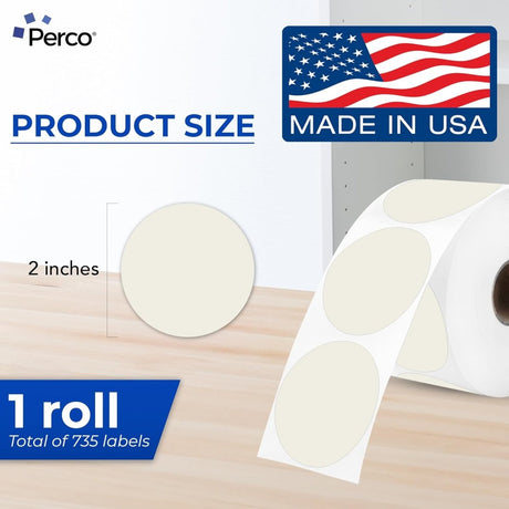 Perco Thermal Labels - Circle - Ivory 2 inch - 735 Stickers