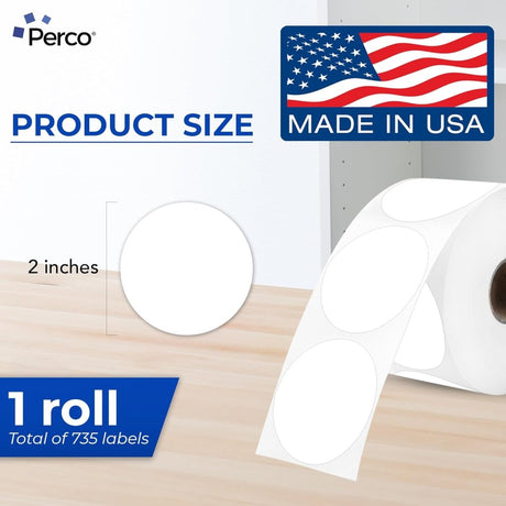 Perco Thermal Labels - Circle - White 2 inch - 735 Stickers