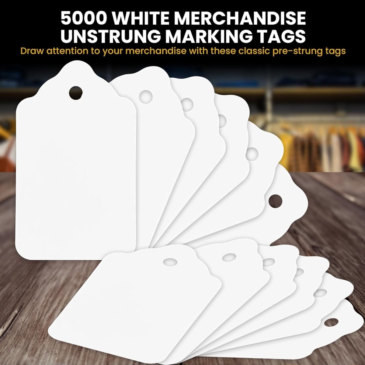 Perco White Merchandise Unstrung Tags - Compatible with compatible_with_product_page | Color: 5000 Tags | Quantity: 27x45 mm | Adhesive: global.AdhesiveType | SKU: PL-WHITEPAPERTAG-UNSTRUNG-5k | - shop_