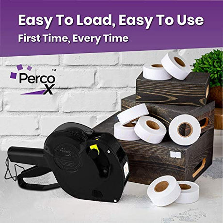 Perco X 1 Line Price and Date Gun with Labels Kits - Includes 9,000 Blank White Labels, 2 inkers and a scraper. - Store Supplies