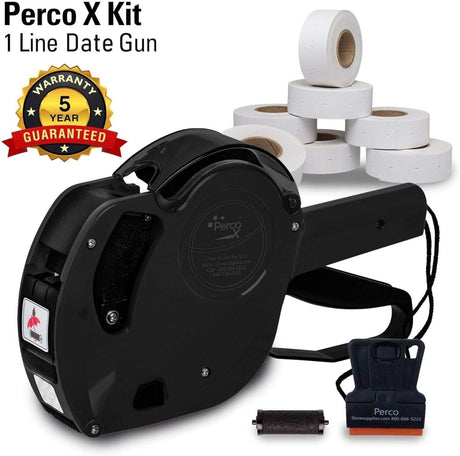Perco X 1 Line Price and Date Gun with Labels Kits - Includes 9,000 Blank White Labels, 2 inkers and a scraper. - Store Supplies