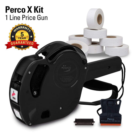 Perco X 1 Line Price and Date Gun with Labels Kits - Includes 9,000 Blank White Labels, 2 inkers and a scraper. - Store Supplies