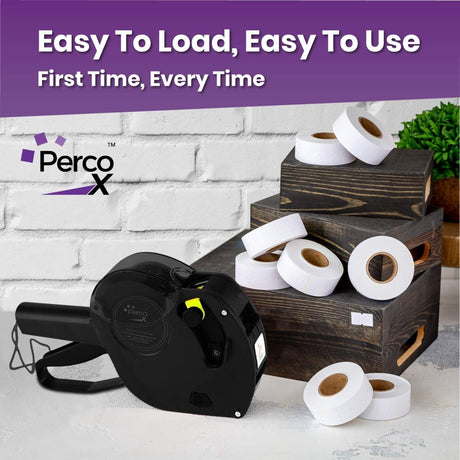Perco X 1 Line Price and Date Gun with Labels Kits - Includes 9,000 Blank White Labels, 2 inkers and a scraper. - Store Supplies