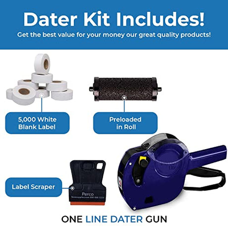 Perco X 1 Line Price and Date Gun with Labels Kits - Includes 9,000 Blank White Labels, 2 inkers and a scraper. - Store Supplies