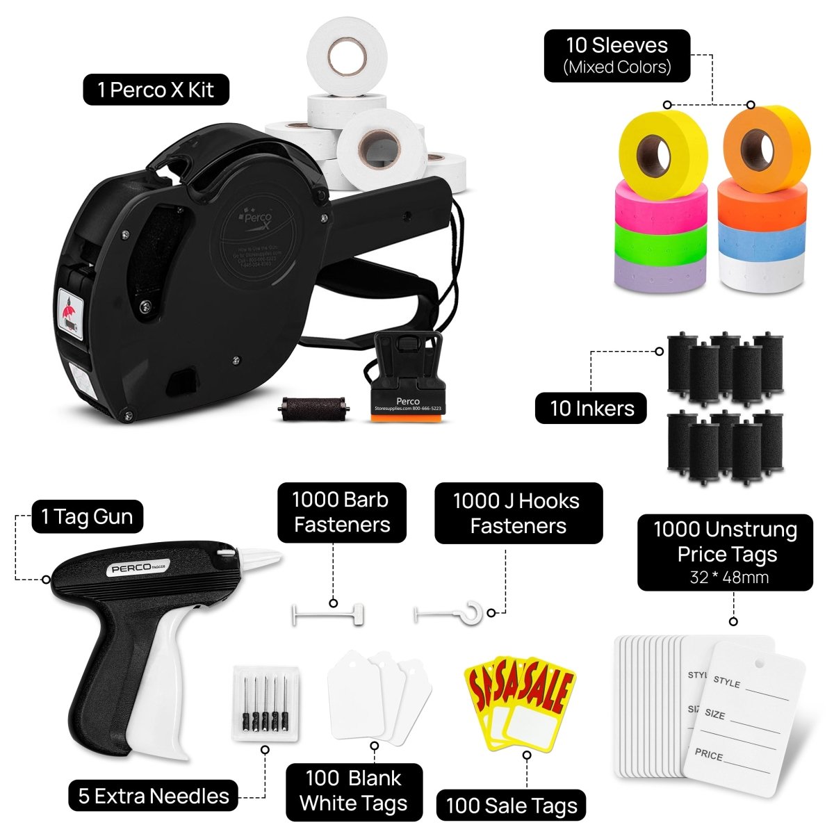 Perco X - 10 Pack + tagging starter kit and extras - Compatible with compatible_with_product_page | Color: | Quantity: | Adhesive: global.AdhesiveType | SKU: 7c0f7da4-4824-44dc-907a-3d45c3dae1ce | - shop_