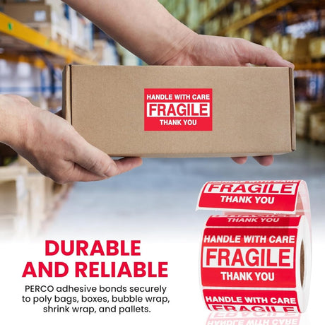 Perco"3 x 2" Inch Fragile Labels Handle with Care Warning Packing Shipping Label - Permanent Adhesive - Store Supplies