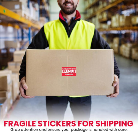 Perco"3 x 2" Inch Fragile Labels Handle with Care Warning Packing Shipping Label - Permanent Adhesive - Store Supplies