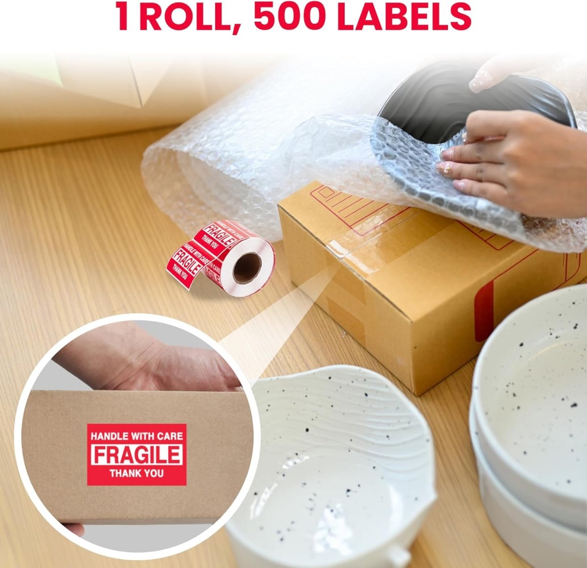 Perco"3 x 2" Inch Fragile Labels Handle with Care Warning Packing Shipping Label - Permanent Adhesive - Store Supplies