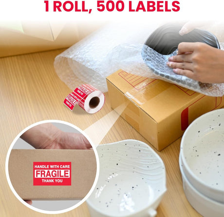 Perco"3 x 2" Inch Fragile Labels Handle with Care Warning Packing Shipping Label - Permanent Adhesive - Store Supplies