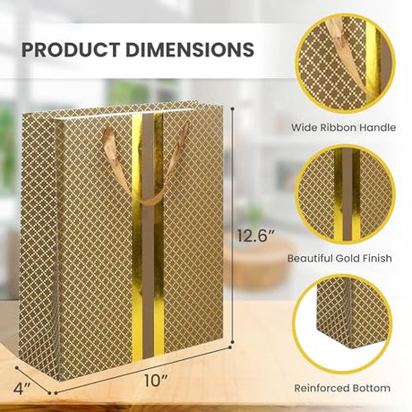 RACHELLE'S Paper Gift Bag Assortment - Perfect for Birthdays, Parties, Holidays, and More (Black, Silver and Gold) - Store Supplies