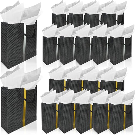 RACHELLE'S Paper Gift Bag Assortment - Perfect for Birthdays, Parties, Holidays, and More (Black, Silver and Gold) - Store Supplies