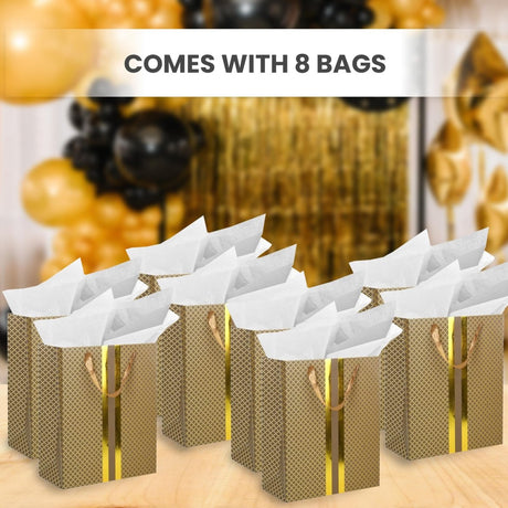 RACHELLE'S Paper Gift Bag Assortment - Perfect for Birthdays, Parties, Holidays, and More (Black, Silver and Gold) - Store Supplies