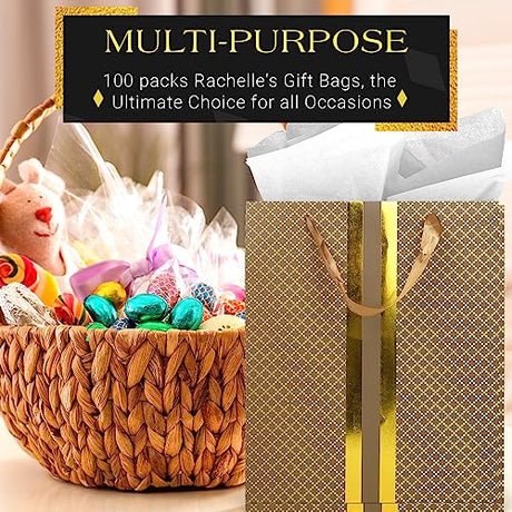 RACHELLE'S Paper Gift Bag Assortment - Perfect for Birthdays, Parties, Holidays, and More (Black, Silver and Gold) - Store Supplies