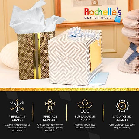 RACHELLE'S Paper Gift Bag Assortment - Perfect for Birthdays, Parties, Holidays, and More (Black, Silver and Gold) - Store Supplies