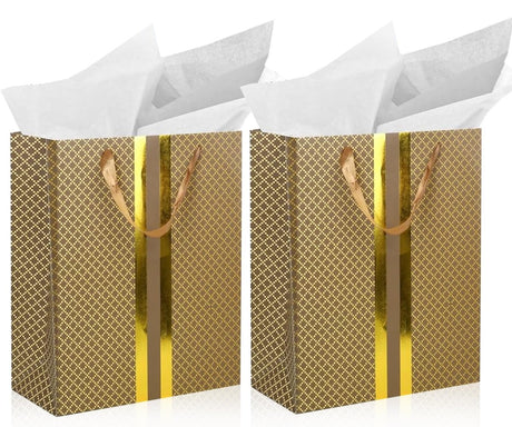 RACHELLE'S Paper Gift Bag Assortment - Perfect for Birthdays, Parties, Holidays, and More (Black, Silver and Gold) - Store Supplies