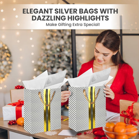 RACHELLE'S Paper Gift Bag Assortment - Perfect for Birthdays, Parties, Holidays, and More (Black, Silver and Gold) - Store Supplies