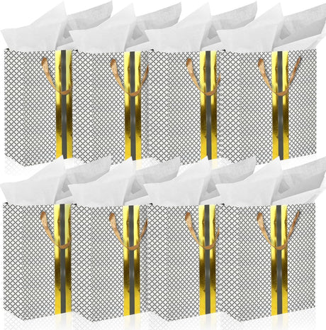 RACHELLE'S Paper Gift Bag Assortment - Perfect for Birthdays, Parties, Holidays, and More (Black, Silver and Gold) - Store Supplies
