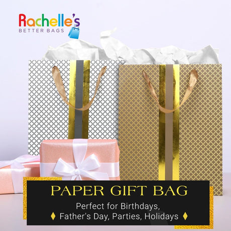 RACHELLE'S Paper Gift Bag Assortment - Perfect for Birthdays, Parties, Holidays, and More (Black, Silver and Gold) - Store Supplies