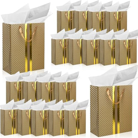 RACHELLE'S Paper Gift Bag Assortment - Perfect for Birthdays, Parties, Holidays, and More (Black, Silver and Gold) - Store Supplies
