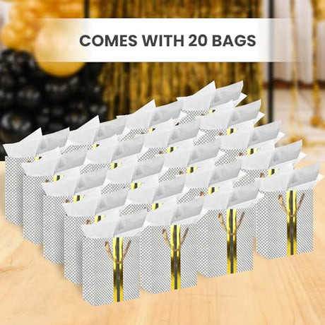 RACHELLE'S Paper Gift Bag Assortment - Perfect for Birthdays, Parties, Holidays, and More (Black, Silver and Gold) - Store Supplies