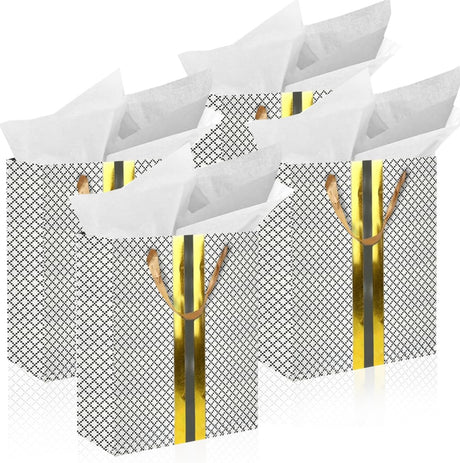 RACHELLE'S Paper Gift Bag Assortment - Perfect for Birthdays, Parties, Holidays, and More (Black, Silver and Gold) - Store Supplies