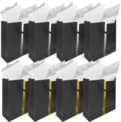 RACHELLE'S Paper Gift Bag Assortment - Perfect for Birthdays, Parties, Holidays, and More (Black, Silver and Gold) - Store Supplies