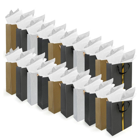 RACHELLE'S Paper Gift Bag Assortment - Perfect for Birthdays, Parties, Holidays, and More (Black, Silver and Gold) - Store Supplies