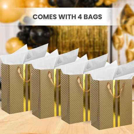 RACHELLE'S Paper Gift Bag Assortment - Perfect for Birthdays, Parties, Holidays, and More (Black, Silver and Gold) - Store Supplies