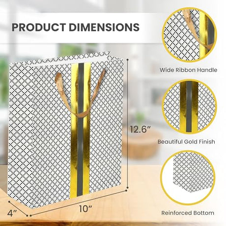 RACHELLE'S Paper Gift Bag Assortment - Perfect for Birthdays, Parties, Holidays, and More (Black, Silver and Gold) - Store Supplies