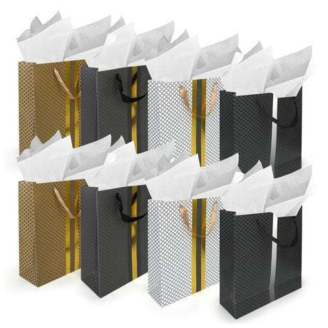 RACHELLE'S Paper Gift Bag Assortment - Perfect for Birthdays, Parties, Holidays, and More (Black, Silver and Gold) - Store Supplies
