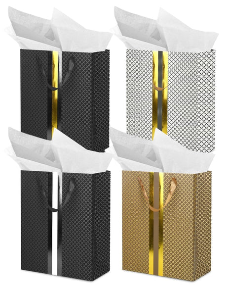 RACHELLE'S Paper Gift Bag Assortment - Perfect for Birthdays, Parties, Holidays, and More (Black, Silver and Gold) - Store Supplies
