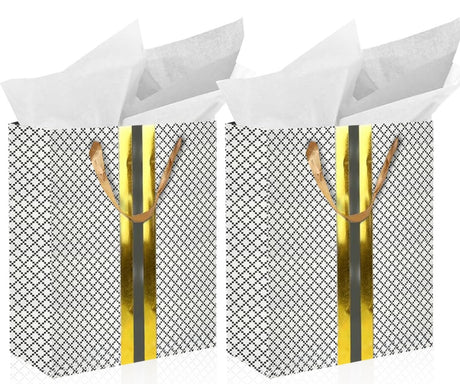RACHELLE'S Paper Gift Bag Assortment - Perfect for Birthdays, Parties, Holidays, and More (Black, Silver and Gold) - Store Supplies