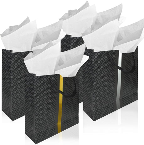 RACHELLE'S Paper Gift Bag Assortment - Perfect for Birthdays, Parties, Holidays, and More (Black, Silver and Gold) - Store Supplies