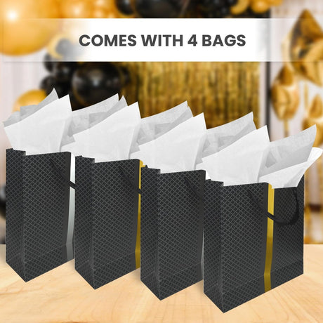 RACHELLE'S Paper Gift Bag Assortment - Perfect for Birthdays, Parties, Holidays, and More (Black, Silver and Gold) - Store Supplies