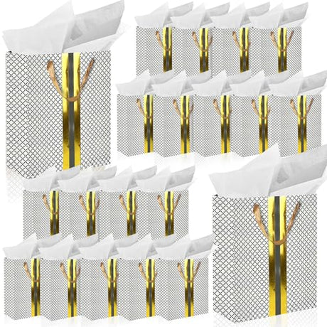 RACHELLE'S Paper Gift Bag Assortment - Perfect for Birthdays, Parties, Holidays, and More (Black, Silver and Gold) - Store Supplies