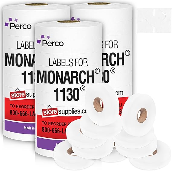 White Pricing Labels for Monarch 1130 Price Gun - Blank Marking Labels - with Ink Roll Included - Store Supplies