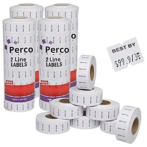 Perco Best by 2 Line Price Gun White Labels - Your Easy to Use Pricing Label Stickers That Works Great with Perco 2 Line Date Guns for Accurate Labeling (4 Sleeve, 32,000 Best by Labels)