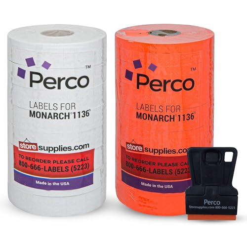 White & Red Pricing Labels for Monarch 1136 Price Gun – One White and One Red Sleeve - 2 Sleeves, 16 Rolls Combo Pack - 28,000 Price Marking Labels – with Label Scraper & Ink Rolls Included