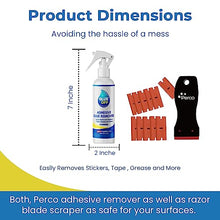 Perco Glue Off Adhesive Remover 3.3 oz With Scraper & Plastic Razor | Glue Remover Spray Effortlessly Erase Adhesive Hassles, & Car Stickers - Your Ultimate Solution for Stubborn Label Sticker Residue