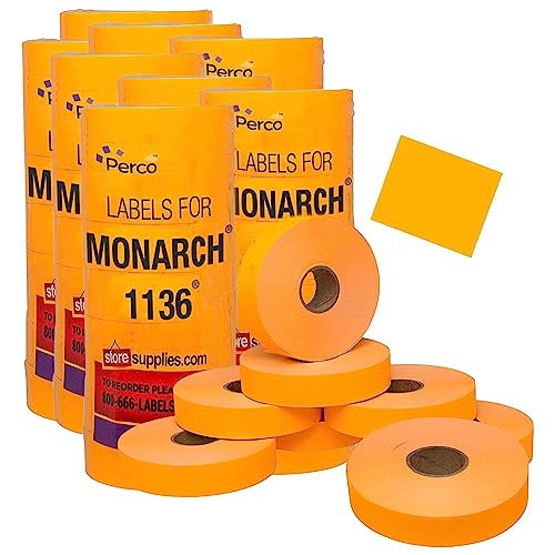 Fluorescent Orange Pricing Labels for Monarch 1136 Price Gun – Case of 8 Sleeves, 112,000 Pricemarking Labels Value Pack